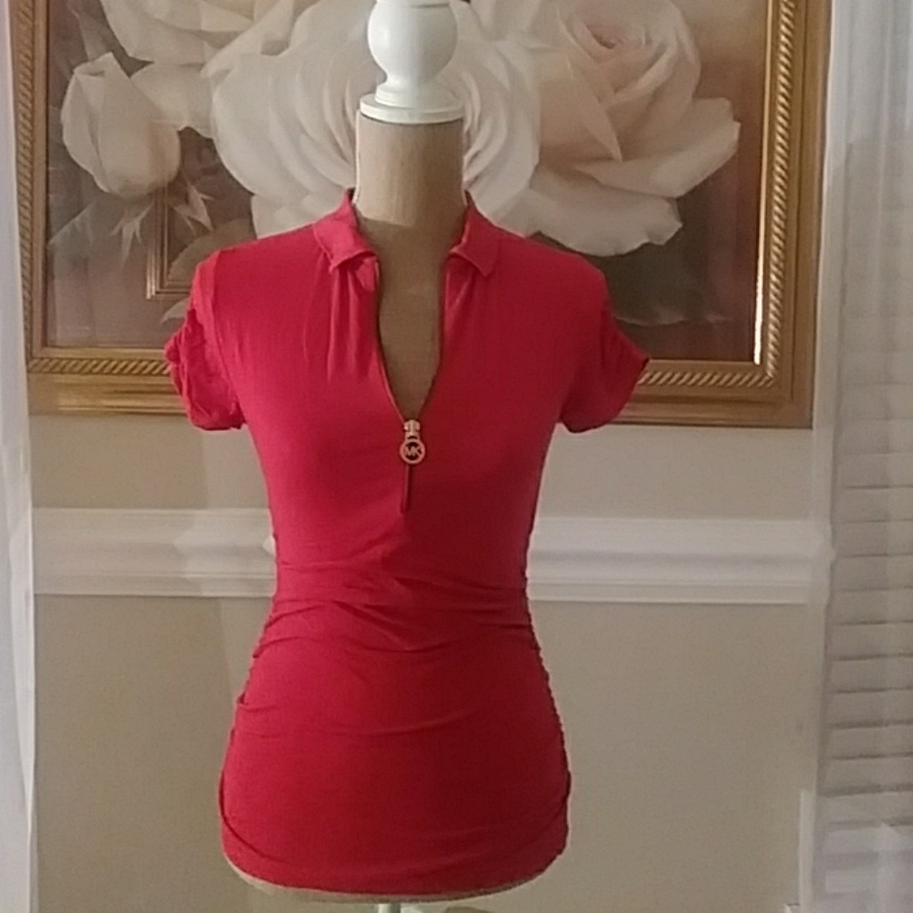 Michael Kors Red Zipper Neck Top